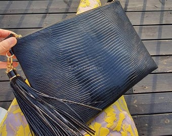 Black Genuine Lizard Shoulder Bag: Real Lizard Skin Handbag