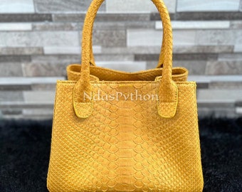 ¡70% de descuento en pedidos al por mayor, DM! Bolso de asa superior de pitón amarillo auténtico, piel de serpiente auténtica, piel de pitón natural, bolso de mano de pitón auténtico.