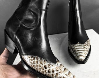 70%-off for Bulk Order, DM! Genuine Natural Color Python Skin Boots mix Black Leather