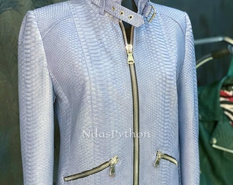 ¡70% de descuento en pedidos al por mayor, DM! Chaqueta blanca de pitón auténtico exótico, piel de serpiente auténtica, chaqueta unisex.