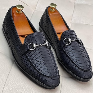 Black Python Skin Loafers | American Moccasin Shoes