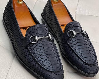 Black Python Skin Loafers | American Moccasin Shoes