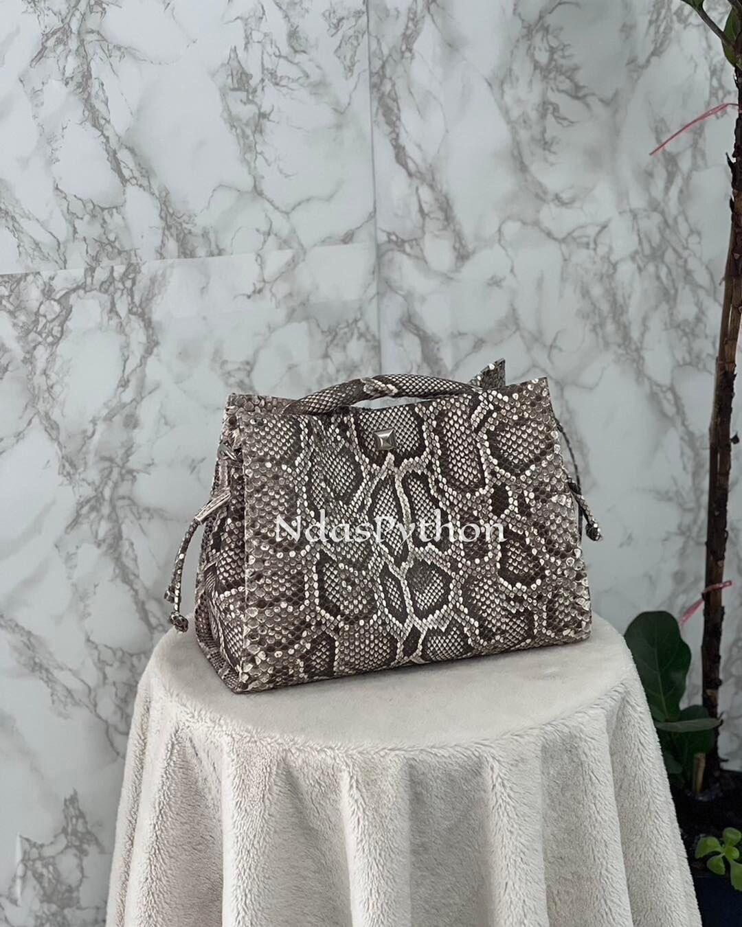Gray Genuine Python Top Handle Bag, Real Snake Skin, Natural Python Skin, Genuine Python Bag