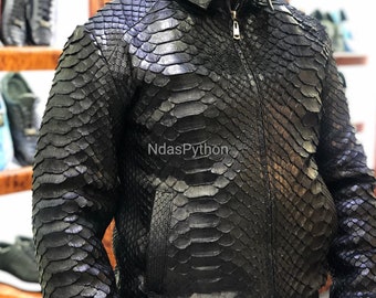 70%-off for Bulk Order, DM! Dragon Black Exotic Genuine Python Jacket | Real King Snake Skin | Snake Skin Jacket |  | Jacket For Unisex
