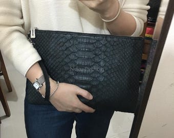 Black Genuine Python Clutch : Real Python Skin Clutch
