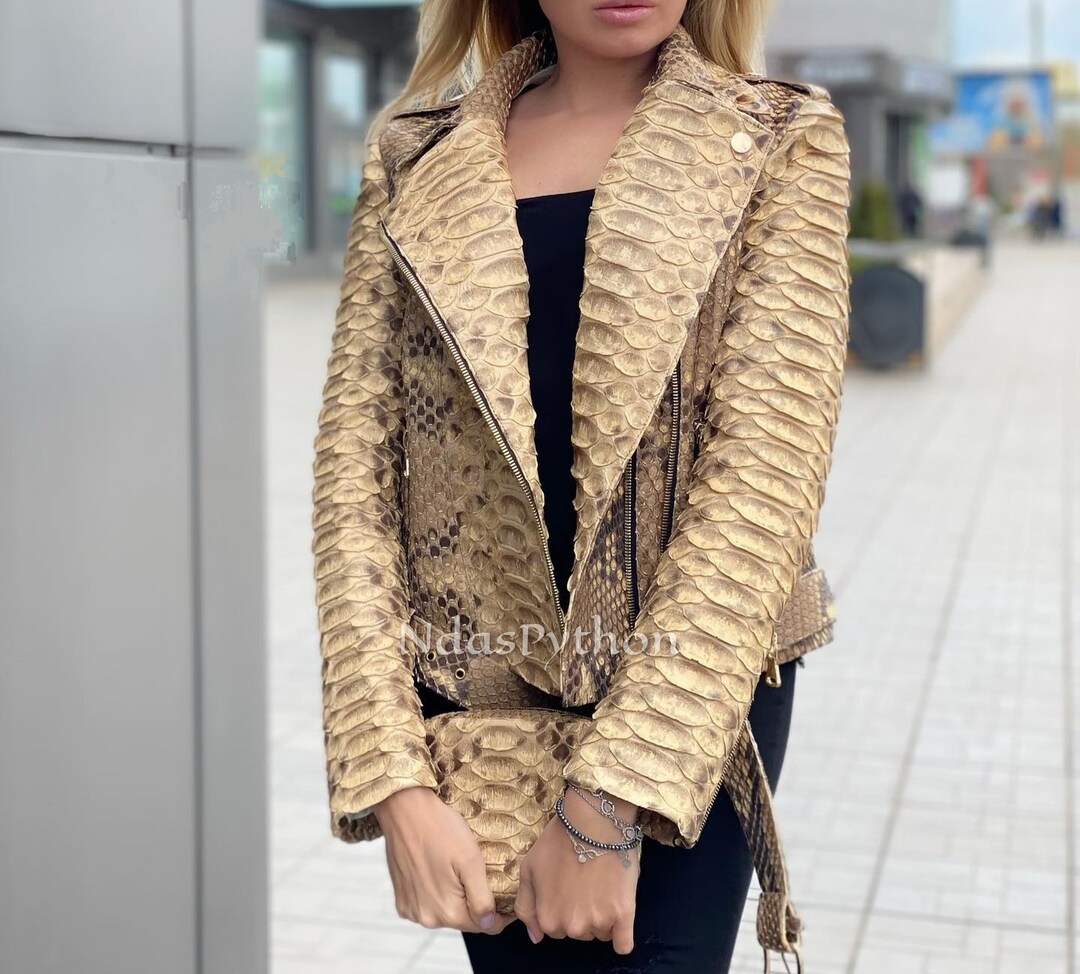 Dragon Beige Exotic Genuine Python Jacket Real King Snake Skin Snake ...