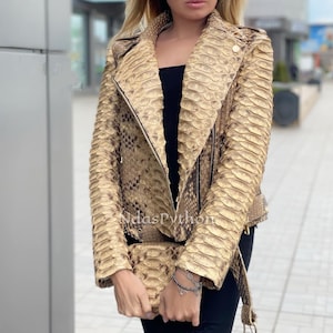 70%-off for Bulk Order, DM! Dragon Beige Exotic Genuine Python Jacket | Real King Snake Skin | Snake Skin Jacket |  | Jacket For Unisex