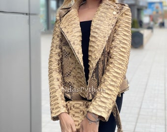 70%-off for Bulk Order, DM! Dragon Beige Exotic Genuine Python Jacket | Real King Snake Skin | Snake Skin Jacket |  | Jacket For Unisex