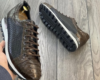 Genuine Brown Python Skin Tie Sneakers