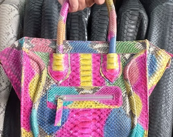 Rainbow Python Leather Top Handle Bag