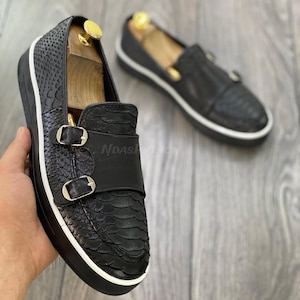 Genuine Dark Brown Python Skin Old Money Slip on Shoes | Gala Party shoes