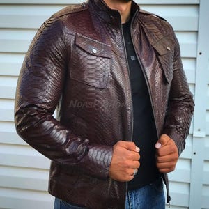 Echt kastanjebruin pythonjack: exotische slangenleer, uniseks