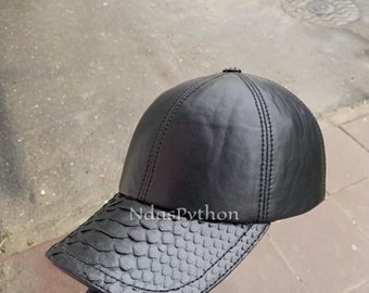 70%-off for Bulk Order, DM! Black Genuine Python Caps, Python Hats, Python Caps, Real Snake Skin, Snake Skin Hats, Snake Skin Caps