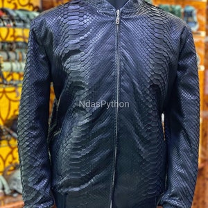 70%-off for Bulk Order, DM! Black Exotic Genuine Python Jacket, Real Snake Skin, Snake Skin Jacket, , Jacket For Unisex