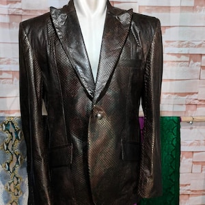 Brown Exotic Genuine Python Blazer, Real Snake Skin, Snake Skin Jacket, , Jacket For Unisex