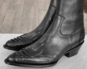 70%-off for Bulk Order, DM! Genuine Black Python Skin Boots mix Leather