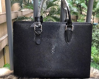 Black Genuine Stingray Leather Top Handle Bag