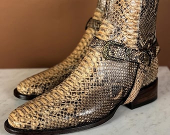 70%-off for Bulk Order, DM! Genuine Natural Cream Color Python Skin Boots