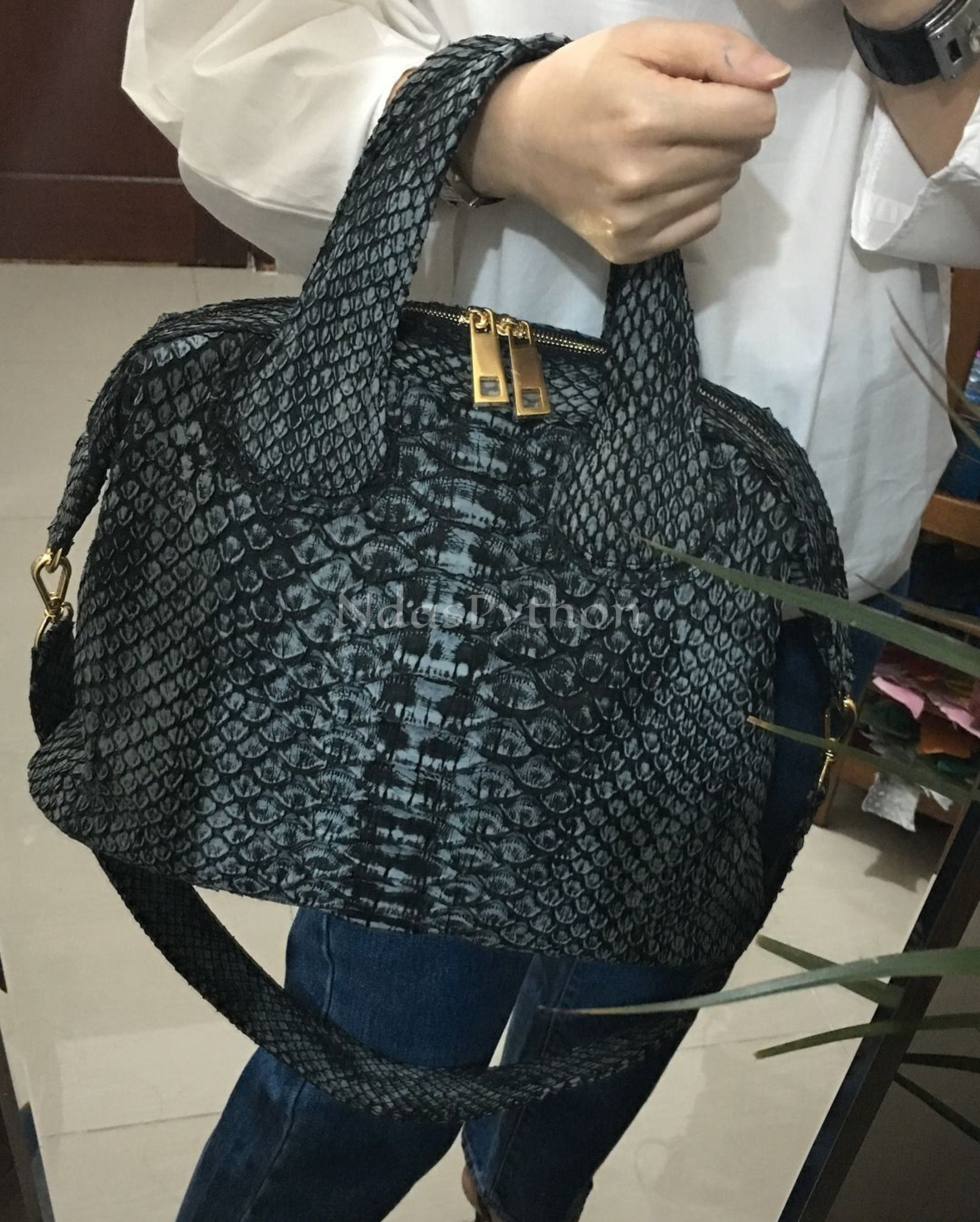 Snakeskin Top Handle Bag – Luxury Noire