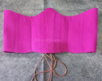 Ceinture corset en cuir de python rose : offre BOGO lézard émeraude (P-TG réglable)