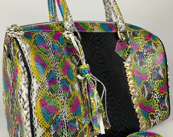 Multicolor Python Top Handle Bag: Exotic Leather Handbag