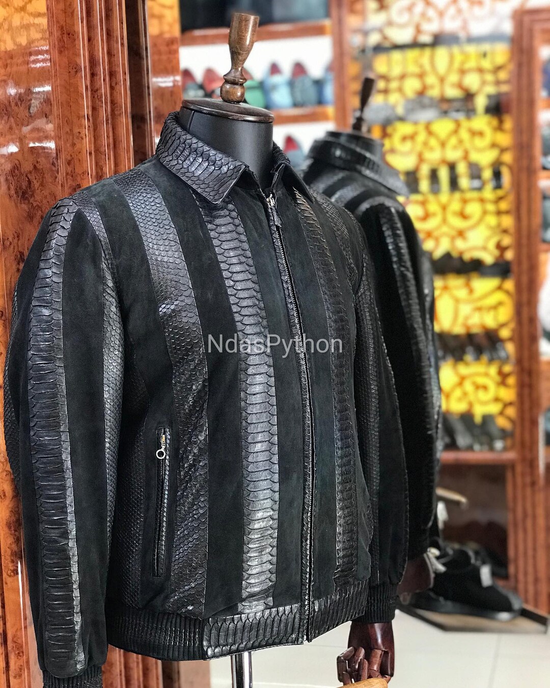 Black Exotic Genuine Python Jacket, Real Snake Skin, Snake Skin Jacket ...