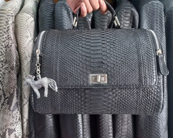 70%-off for Bulk Order, DM! Exotic Black Genuine Python Top Handle Bag