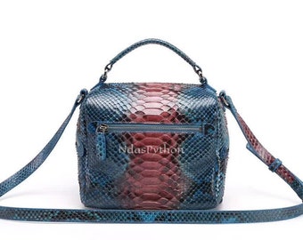70%-off for Bulk Order, DM! Blue Genuine Python Top Handle Bag, Snake Skin Handbag, Exotic Leather, Luxury Handbag