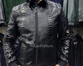 70%-off for Bulk Order, DM! Dragon Black Exotic Genuine Python Jacket | Real King Snake Skin | Snake Skin Jacket |  | Jacket For Unisex