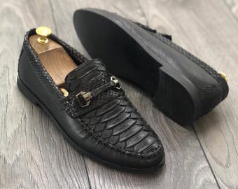 Mocassin élégant en peau de python noir | Mocassins américains