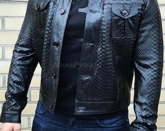 Exotische Schwarze Python Jacke: Echter Schlangenleder Unisex Mantel