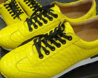 Unisex Yellow Python Skin Sneakers | Genuine Python Boots | Python Sneakers | Python Loafers