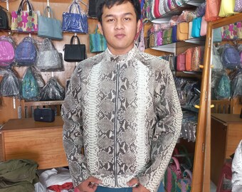 70%-off for Bulk Order, DM! Persian White Exotic Genuine Python Jacket, Real Snake Skin, Snake Skin Jacket