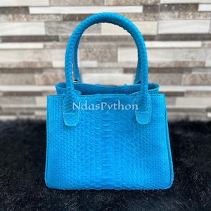 70%-off for Bulk Order, DM! Blue Genuine Python Top Handle Bag, Real Snake Skin, Natural Python Skin, Genuine Python Bag, Python Handbag