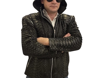 Veste exotique en python dragon : cuir véritable peau de serpent, unisexe
