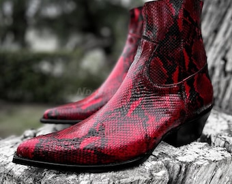 70%-off for Bulk Order, DM! Shiny Red Python Skin Boots