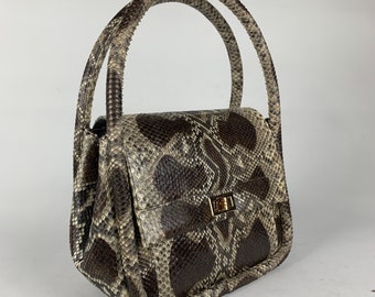 70 % de descuento en pedidos al por mayor, DM. Bolso de mano de piel de serpiente de pitón marrón genuino, bolso de mano de piel exótica, bolso de mano de lujo