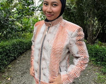70%-off for Bulk Order, DM! natural peach Exotic Genuine Python Jacket, Real Snake Skin, Snake Skin Jacket, Jacket For Unisex, Summer Jacket