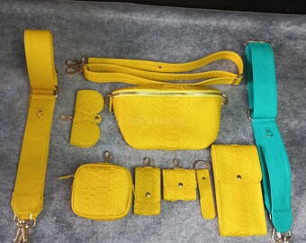 Yellow Python 9-in-1 Bag Set: Modular Snakeskin Travel Belt