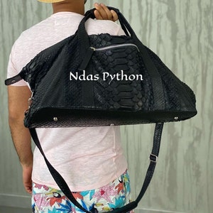 19in Black/Gray/Brown/Blue Genuine Python Top Handle Bag, Snake Skin Handbag, Exotic Leather, Luxury Handbag