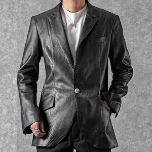70%-off for Bulk Order, DM! Black Shibuya Python Leather Coat