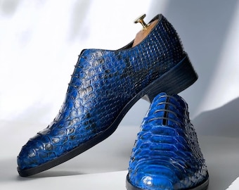 Light Solid Blue Python Skin Tie Loafers