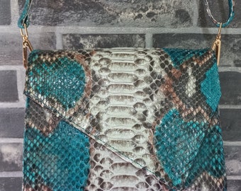 Blue Python Top Handle Bag: Exotic Snakeskin Leather Handbag