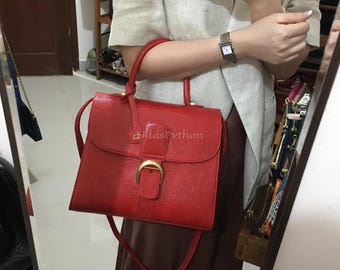 70%-off for Bulk Order, DM! Red Genuine Python Top Handle Bag, Real Snake Skin, Natural Python Skin, Genuine Python Bag, Python Handbag