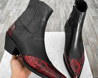 70%-off for Bulk Order, DM! Shiny Red Python Skin Boots mix Leather