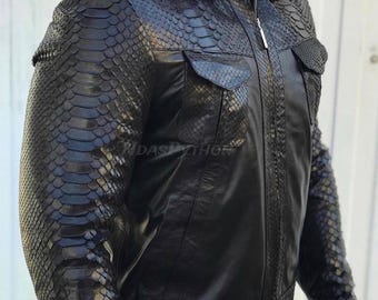 Black Python Skin Jacket: Exotic Genuine Snake Leather, Unisex