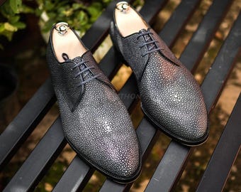 Black Stingray Skin Loafers | American Moccasin Shoes