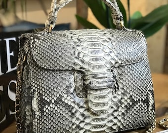 70%-Rabatt für Sammelbestellung, DM! Weiße echte Python-Top-Grifftasche, Schlangenhauthandtasche, exotisches Leder, Luxushandtasche