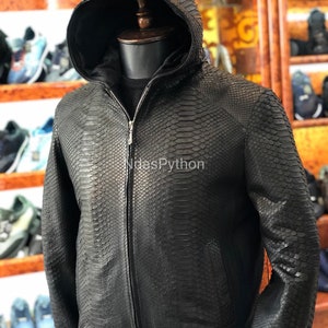 70%-off for Bulk Order, DM! Black Exotic Genuine Python Jacket, Real Snake Skin, Snake Skin Jacket, , Jacket For Unisex