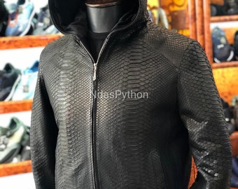 Schwarze Pythonleder Jacke: Echtes Exotisches Schlangenleder, Unisex